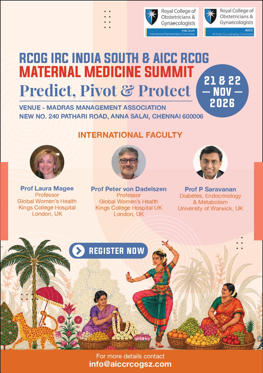 RCOG IRC India South and AICC RCOG Maternal Medicine Summit flyer, 21 and 22 November 2026, Madras Management Association, Chennai